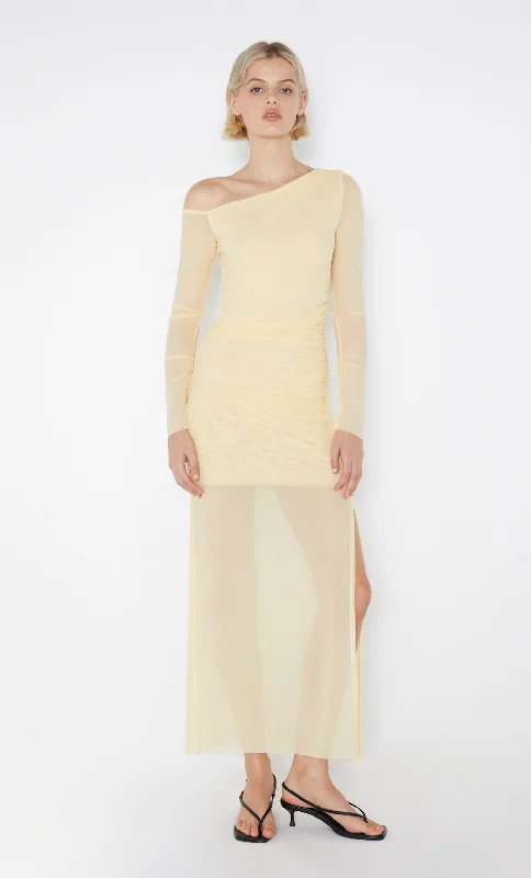 Fuzzy Long Sleeves Velvet DressFAE ASYM LONG SLEEVE DRESS - BUTTER YELLOW