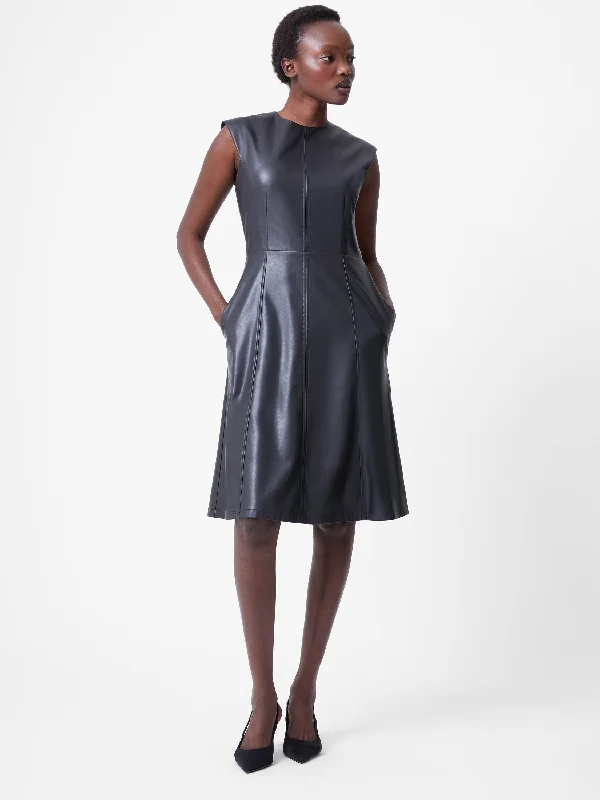 Sleeveless Dress With High SlitFaux Leather Sleeveless Dress