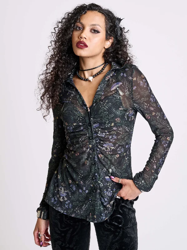 women's tops with sheer overlaysForest Witch Mesh Top