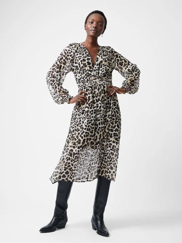 Funky Long Sleeves DressLeopard Print Georgette Long Sleeve Dress