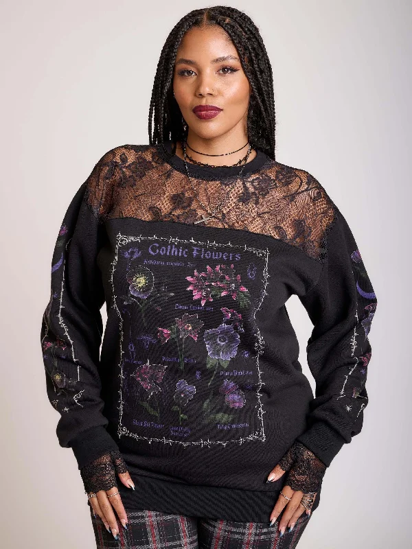 women's tops with asymmetrical designsGothic Flowers Lace Sweatshirt