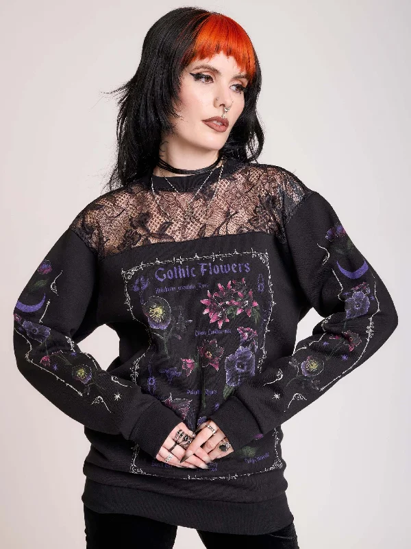 women's tops for casual FridaysGothic Flowers Lace Sweatshirt