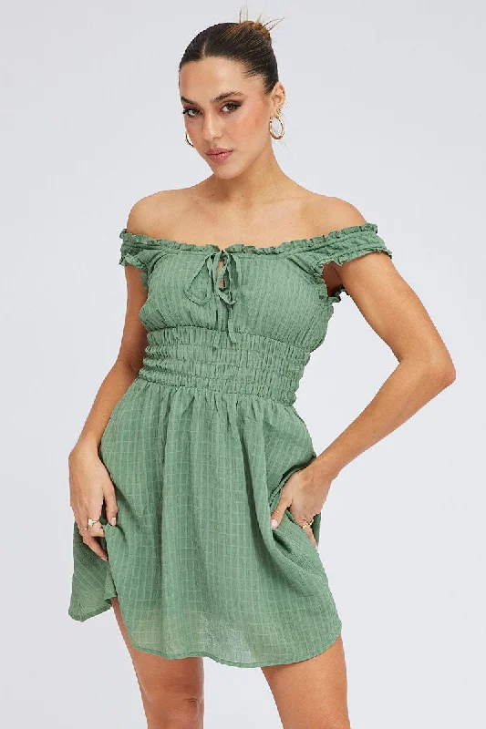 Sleeveless Dress NurseGreen Fit and Flare Dress Sleeveless Waist Shirred