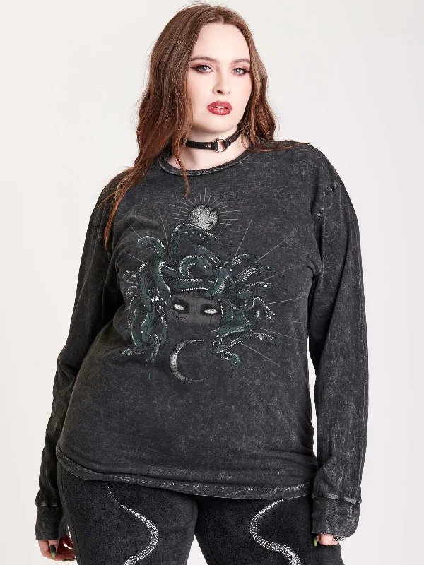 women's tops for boho-chic stylesGreen Medusa Long Sleeve T-shirt