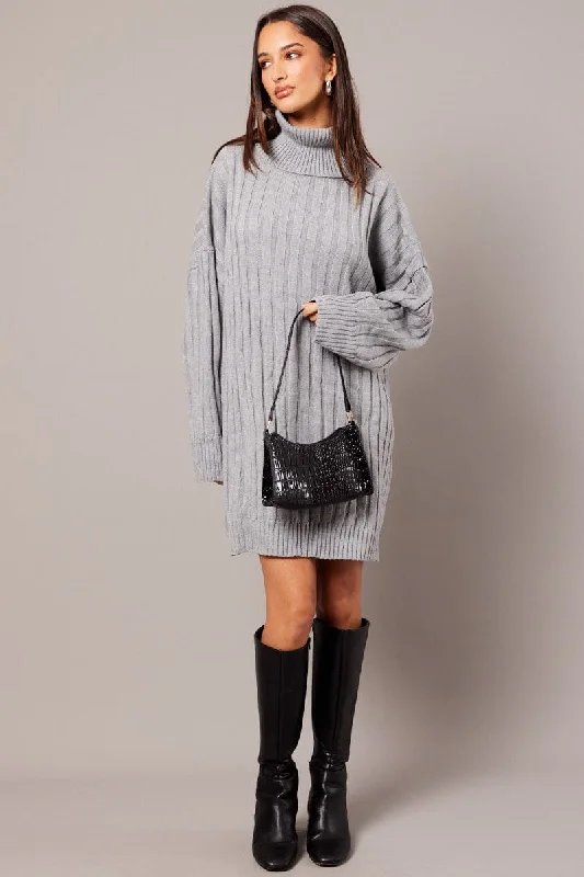 Fabulous Long Sleeves Babydoll DressGrey Knit Dress Long Sleeve Jumper