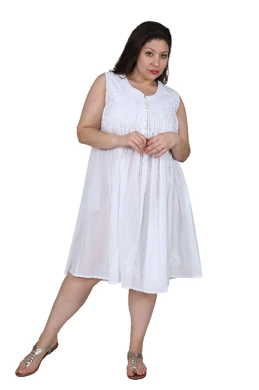 Sleeveless Dress For WeddingLa Cera 100% Cotton Sleeveless Dress with Hem Embroidery - Plus Size