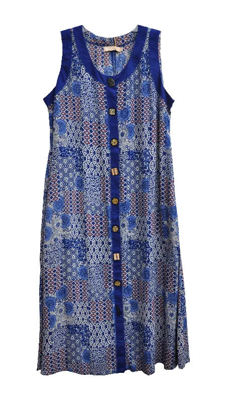 Sleeveless Dress With EmbroideryLa Cera Blue Patchwork Plus Size Sleeveless Dress