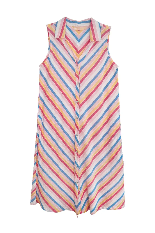 Sleeveless Dress With PatternsLa Cera Plus Size Stripe Snap Front Sleeveless Cotton Dress