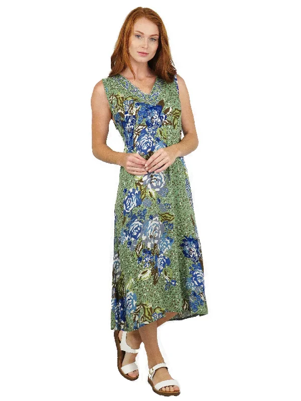 Sleeveless Dress For PartyLa Cera Sleeveless V-Neck Artistic Floral Dress