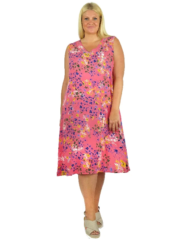 Sleeveless Dress For CocktailLa Cera Sleeveless V-Neck Vibrant Floral Dress - Plus Size