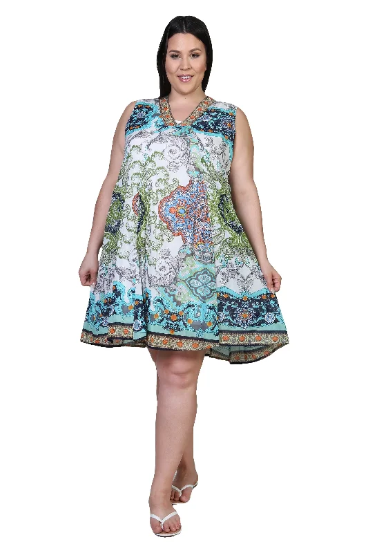 Sleeveless Dress With PrintsLa Cera Sleeveless Paisley Printed Plus Size Dress