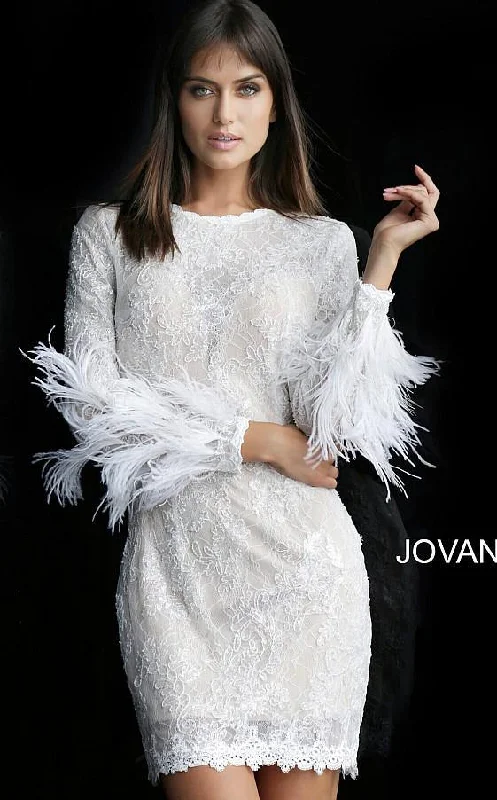 Flexible Fit Long Sleeves DressJovani 63351 Long Sleeve Short Cocktail Dress