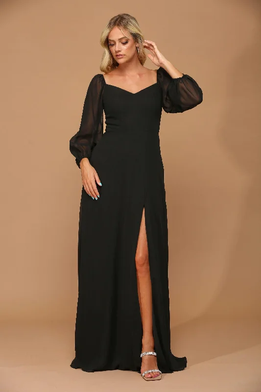 Fancy Long Sleeves Satin Slip DressLong Sleeve Formal Chiffon Dress Sale