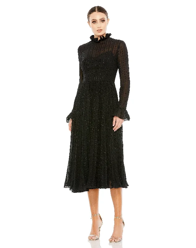 Fuzzy Long Sleeves Wrap DressMac Duggal 49627 Long Sleeve Tea Length Cocktail Dress