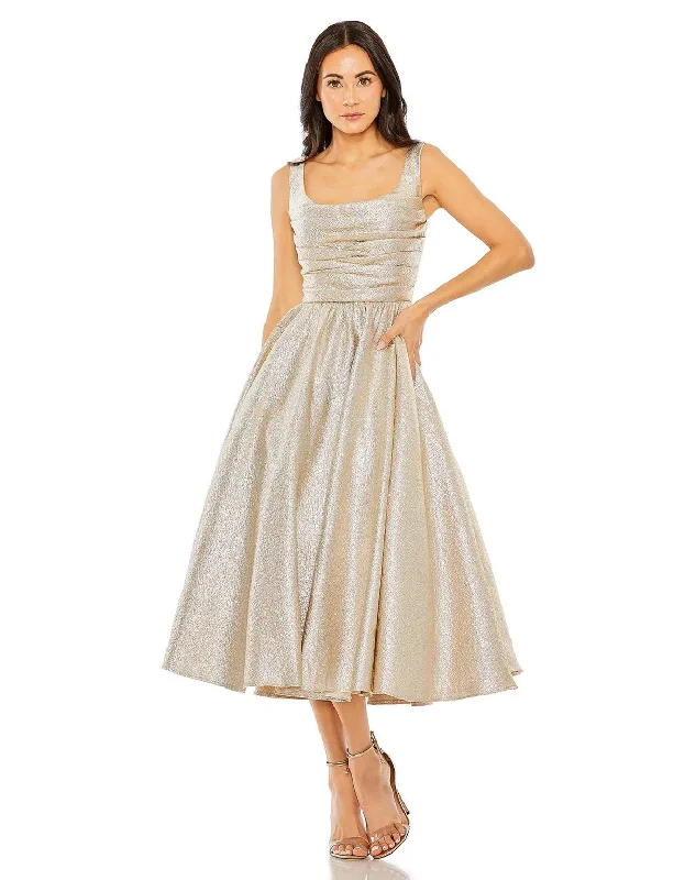 Sleeveless Dress With SequinsMac Duggal 68350 Sleeveless A Line Taffeta Tea Length Dress