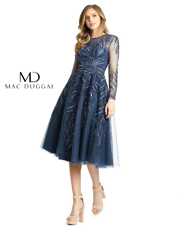 Flowing Tulle Long Sleeves DressMac Duggal A11136 Long Sleeve Embroidered Short Dress Sale