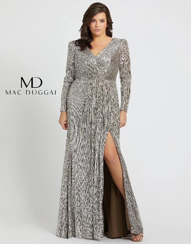 Formal Long Sleeves Bodycon Midi DressMac Duggal 77676 Fabulouss Long Sleeve Plus Size Dress