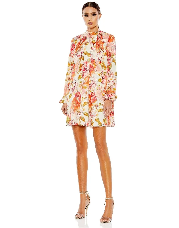 Formal Long Sleeves DressMac Duggal 55634 Long Sleeve Floral Cocktail Dress