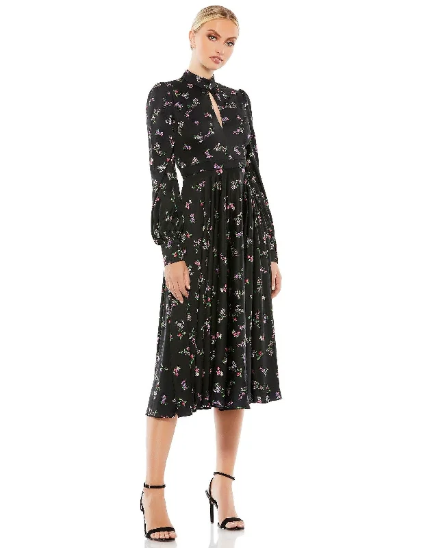 Fresh Floral Long Sleeves DressMac Duggal 55633 Long Sleeve Floral Short Dress