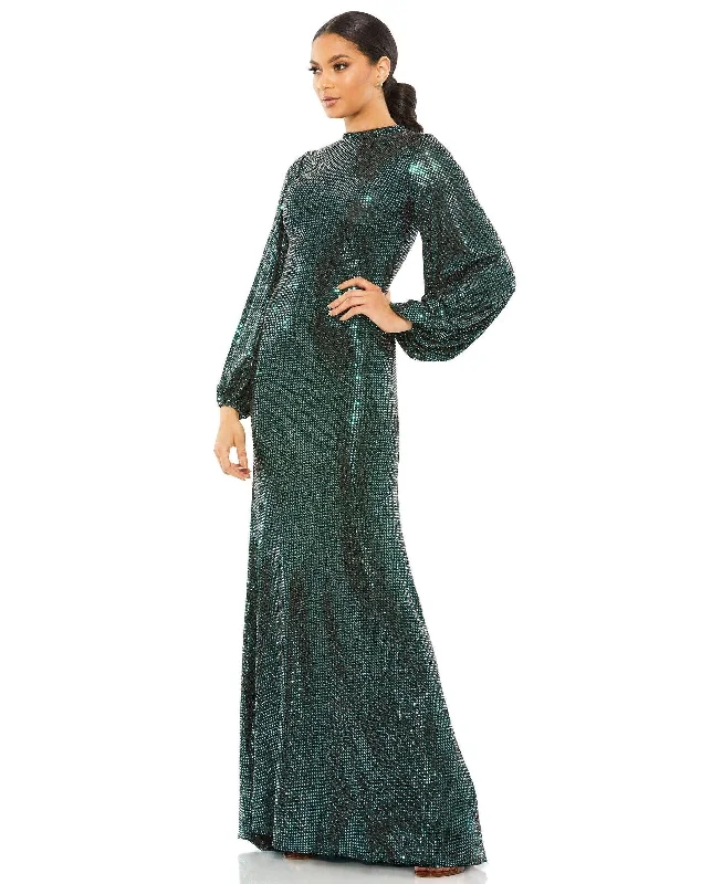 Fitted Long Sleeves Peplum Midi DressMac Duggal 26576 Long Sleeve Formal Blouson Dress