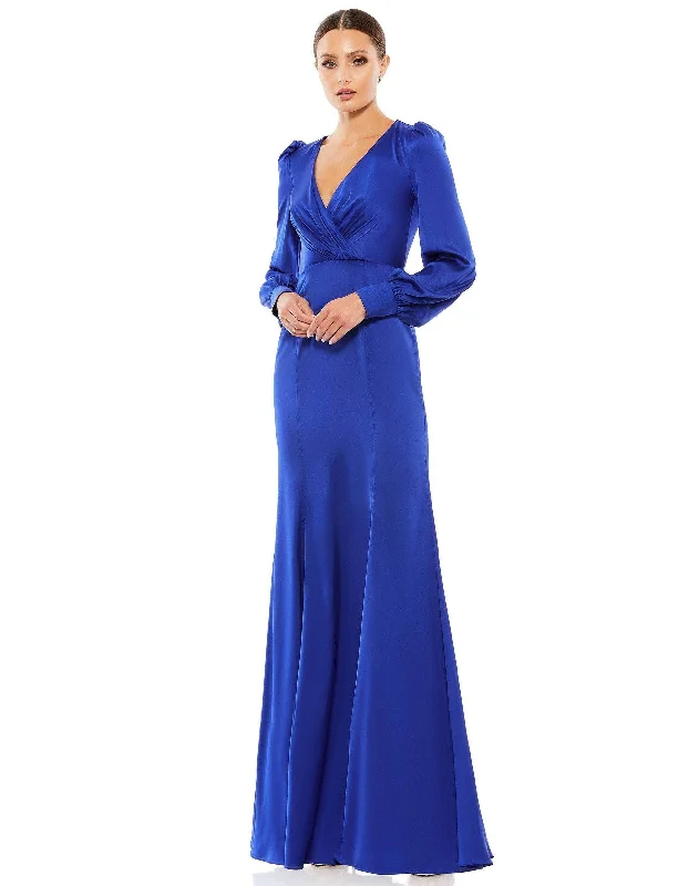 Fancy Long Sleeves Ball GownMac Duggal 55635 Long Sleeve Formal Satin Dress