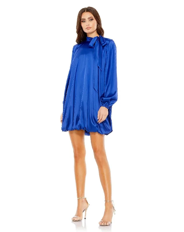 Flirty Long Sleeves Shift DressMac Duggal 26922 Long Sleeve Short Cocktail Dress