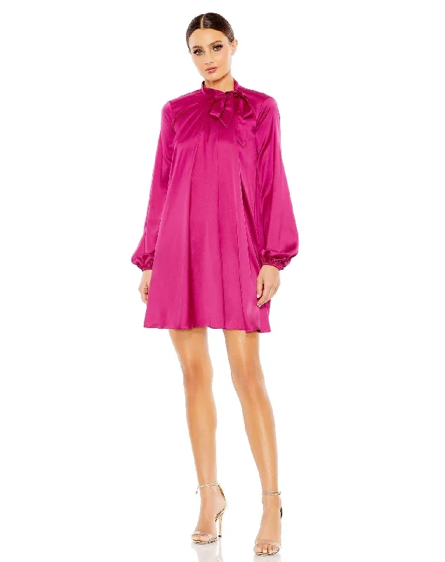 Flowery Long Sleeves DressMac Duggal 55968 Long Sleeve Satin Cocktail Dress