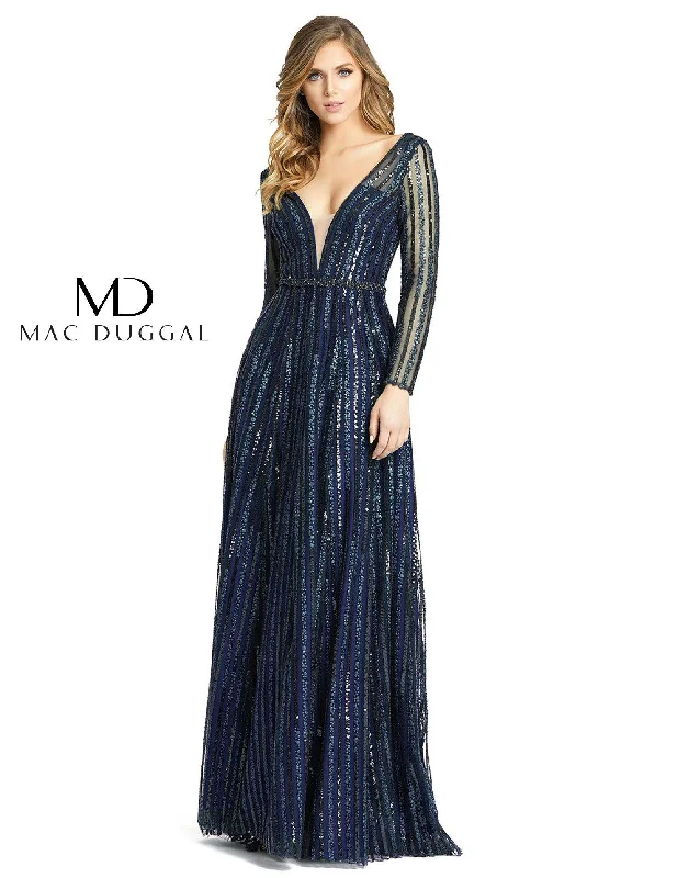 Fun Long Sleeves DressMac Duggal 11184 Long Sleeve Striped Sequins Dress