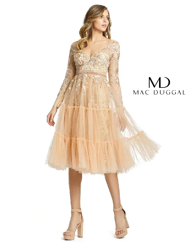 Fancy Long Sleeves Satin Slip DressMac Duggal 67547 Short Long Sleeve Cocktail Dress