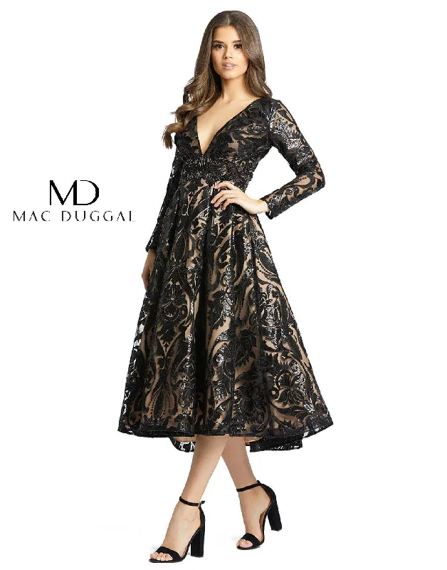 Funky Pattern Long Sleeves DressMac Duggal 67529 Short Long Sleeve Sequins Dress