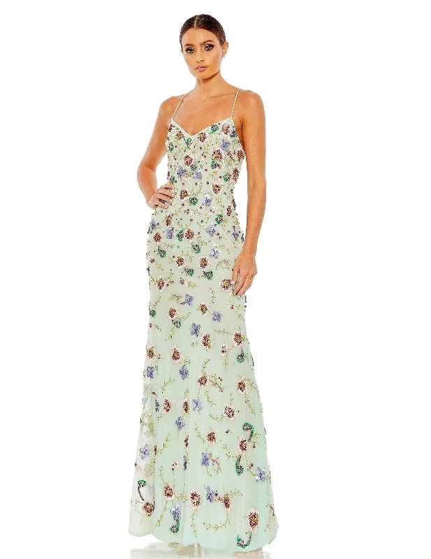 floral print maxi dressesMac Duggal 10890 Spaghetti Strap Long Formal Floral Dress