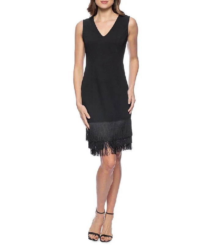 Sleevedless Dress DesignMarina  Short Fringe Trim Sleeveless Dress