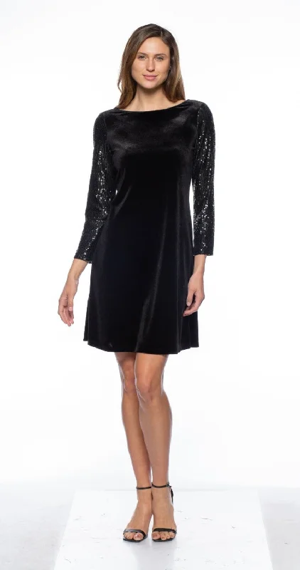 Fashionable Long Sleeves A-Line DressMarina  Short Velvet Sequin Long Sleeve Dress