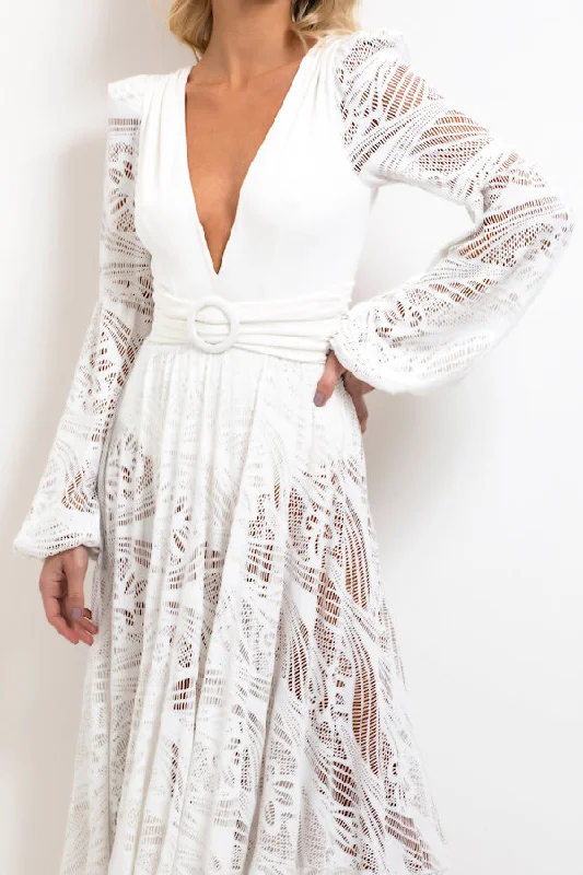 Fancy Crepe Long Sleeves DressMetallic Lace Long Sleeve Beach Dress