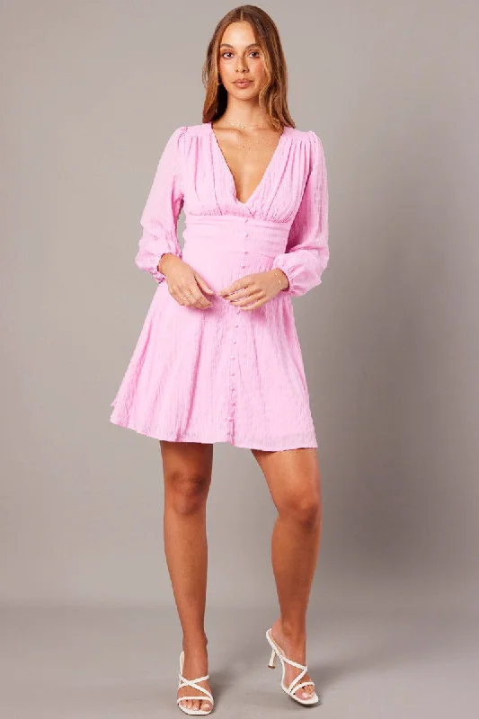 Full-Body Long Sleeves DressPink Fit And Flare Dress Long Sleeve