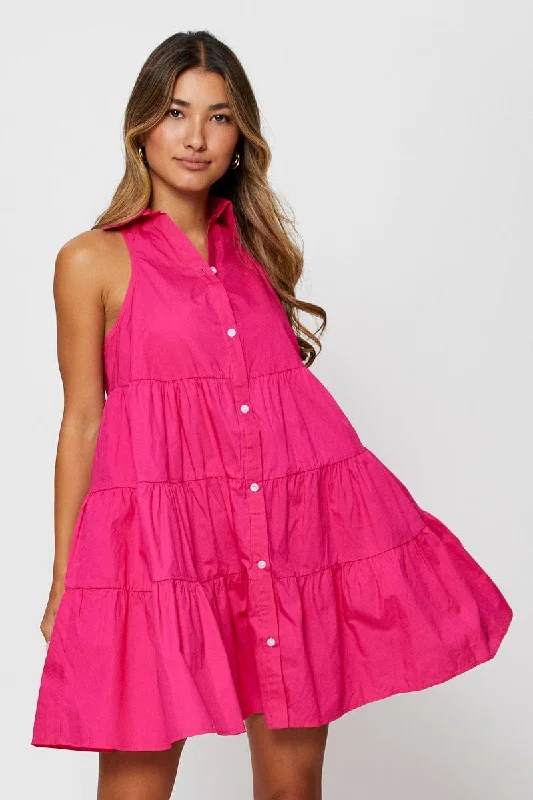 Sleeveless Dress QuinceaneraPink Shirt Dress Sleeveless V Neck