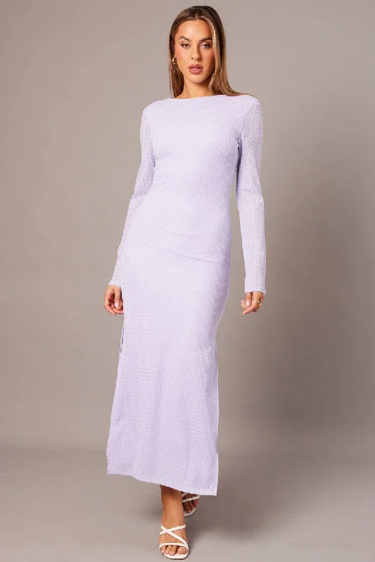 Flirty Long Sleeves Shift DressPurple Textured Dress Long Sleeve