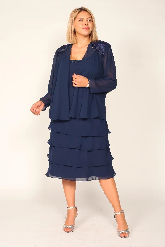 detailed wedding dressesSL Fashions 622372 Short Navy Mother of the Bride Dress