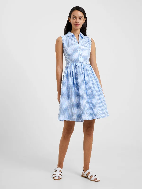 Sleeveless Dress With Asymmetric HemSleeveless Gingham Smock Dress