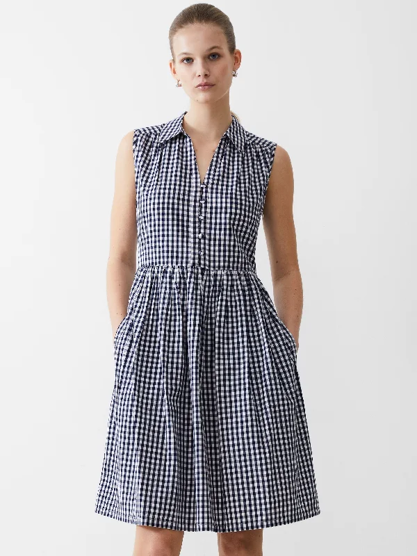 Sleeveless Dress With Short SkirtSleeveless Gingham Smock Dress