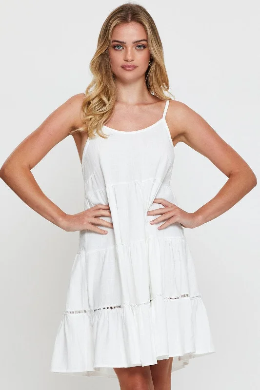 Sleeveless Dress With Off-The-ShoulderWhite Fit And Flare Dress Sleeveless Scoop Neck