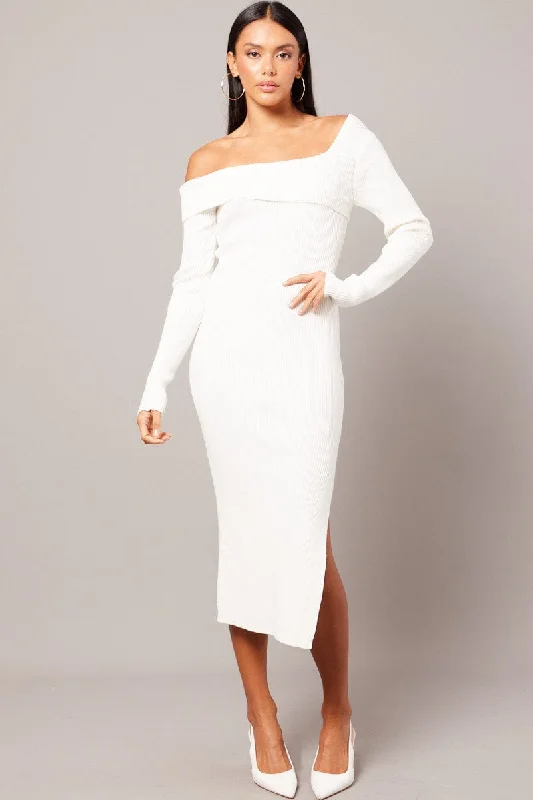 Formal Long Sleeves Evening DressWhite Knit Dress Long Sleeve