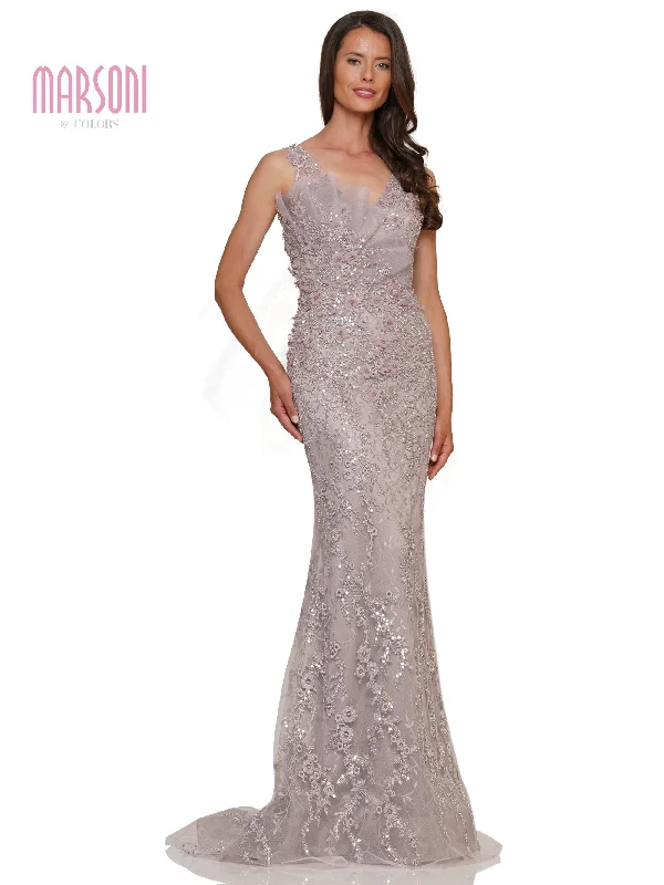 Sleeveless Dress GlamourMarsoni MV1279 Formal Embroidered Beaded Tulle Sleeveless Dress