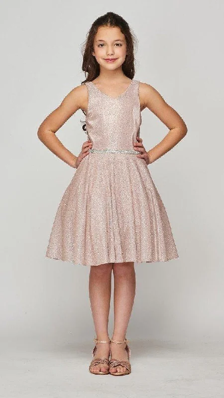 Sleeveless Dress For WomenShort Flower Girl Sleeveless Metallic Glitter Dress