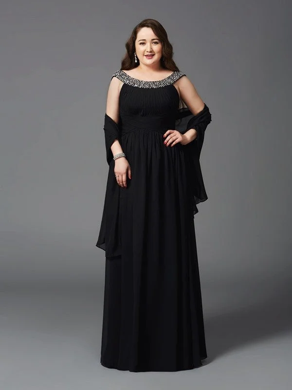 maxi dresses for active wear (with stretch fabric)A-Line/Princess Scoop Rhinestone Sleeveless Long Chiffon Plus Size Dresses