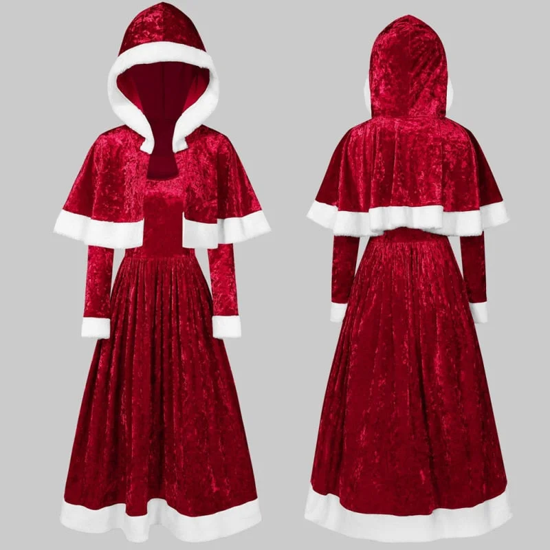 maxi dresses for summerMiss Santa Claus Cosplay Costume Dress Red 2pcs Long-Sleeved A-Line Dress