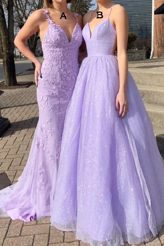 thigh-high slit prom dressesCheap Lavender Lace Prom Dresses A line Violet Purple Formal Dress