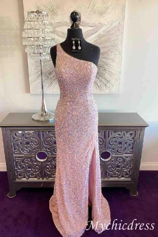 prom dress cleaning2025 One Shoulder Pink Long Prom Dresses Mermaid Formal Gown