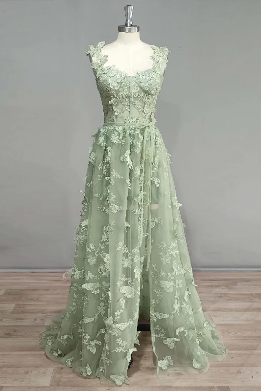 affordable prom dressesPrincess Sage Green Prom Dresses A Line 3D Butterflies for Women 2024