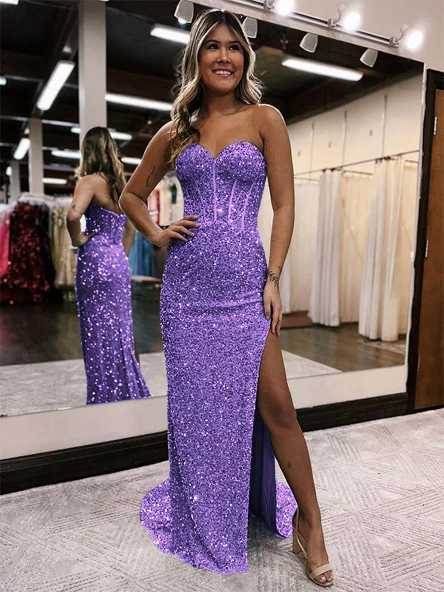 petite prom dressesPurple Violet Prom Dresses Velvet Sequin Sweetheart Sleeveless Long